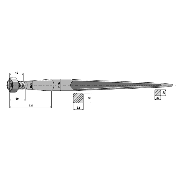 Tand m/spids 810mm