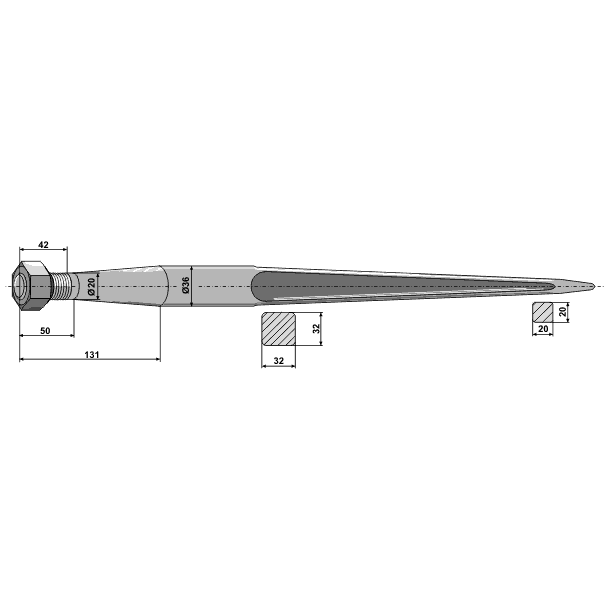 Tand m/spids 1100mm