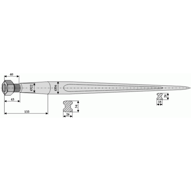 Tand m/spids 810mm