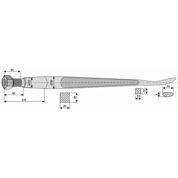 Tand m/spade 1100mm